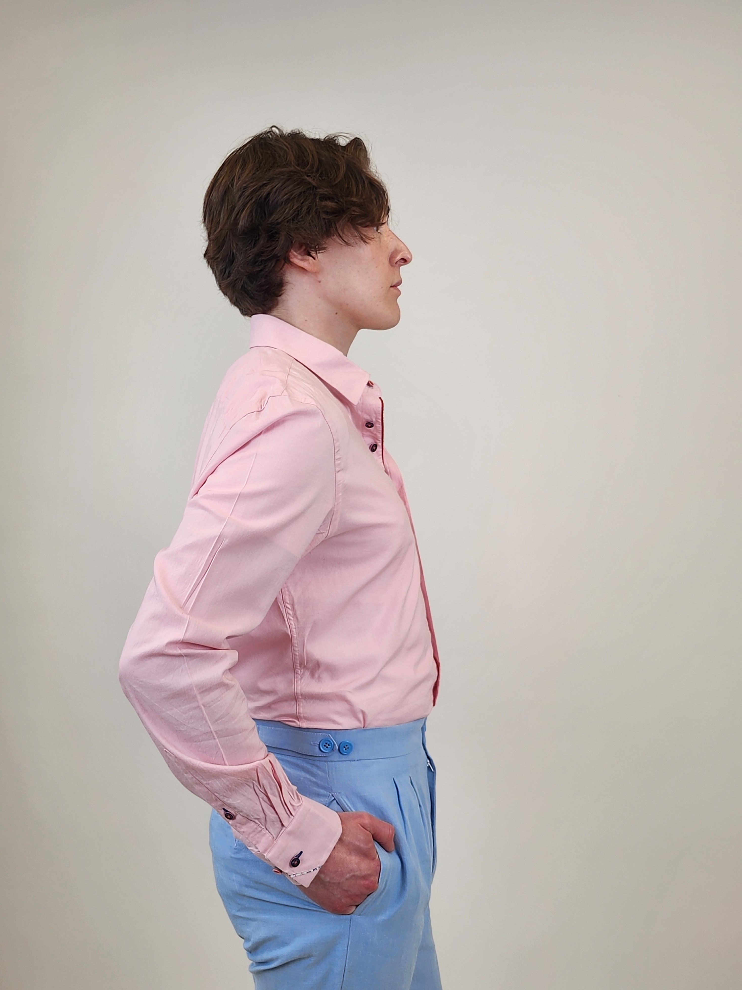 Brand Partner,R2 Amsterdam, R2 Amsterdam Pink Long Sleeve Button Up Shirt with Star Flower Contrast, Pink, Small-41-Tag39Medium-43-Tag41