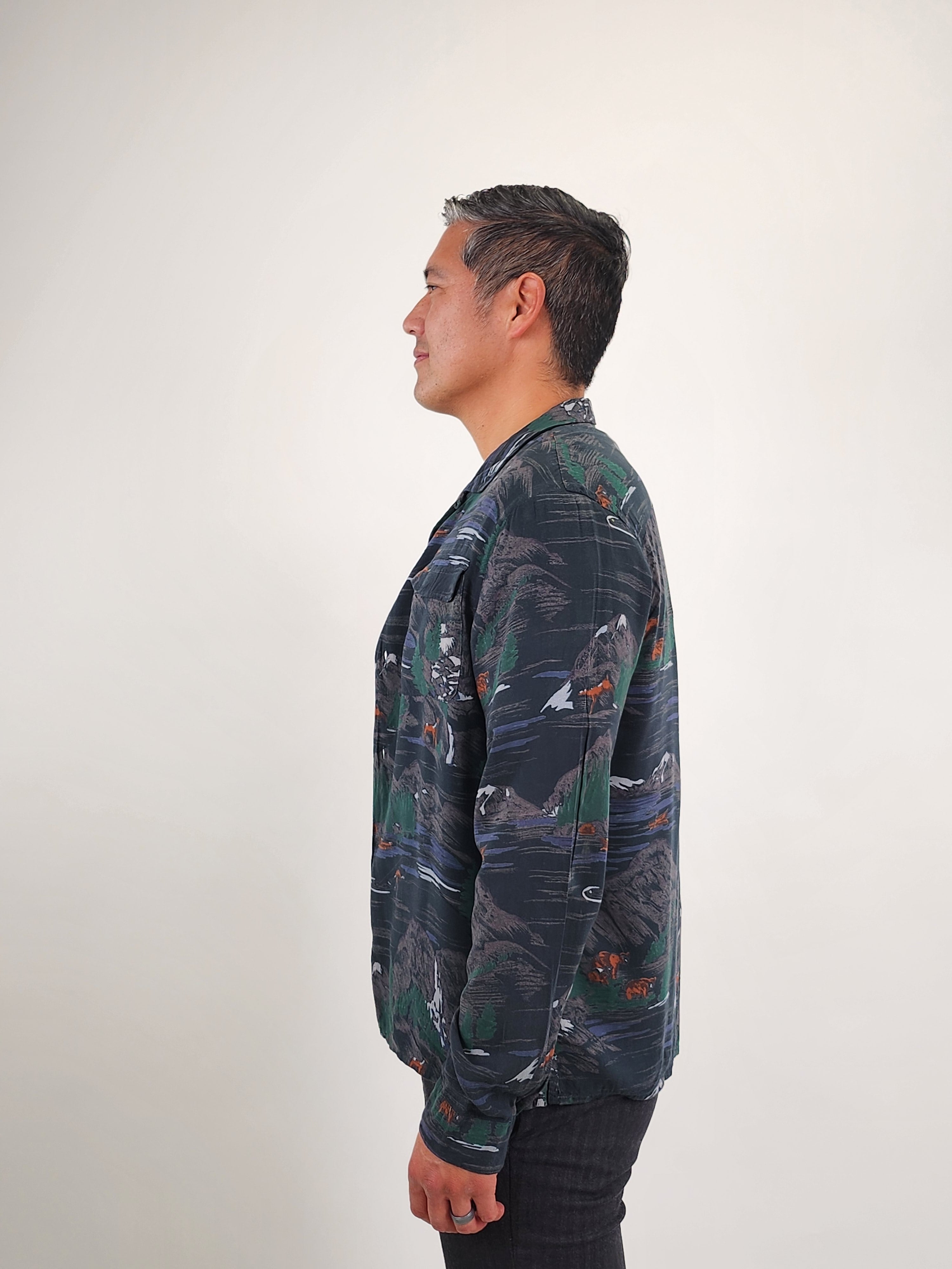 The RealReal,AllSaints, All Saints Black Valley Print Button Up Shirt, Black, Large-44-TagXL