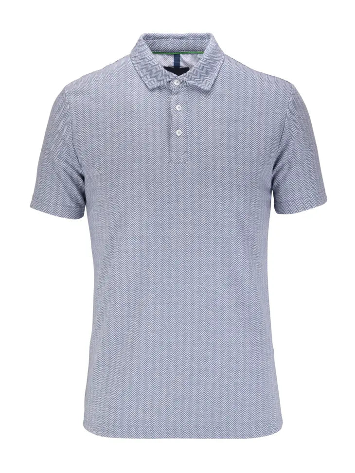 Guide London Navy Blue Herringbone Knit Short Sleeve Polo