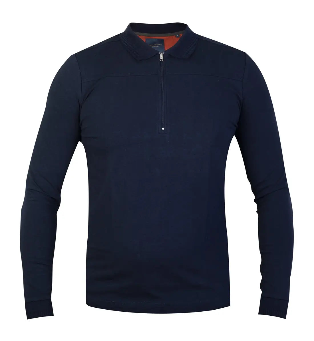 Faire,Guide London, Guide London Navy Solid Jersey Knit Front Zip Long Sleeve Polo, Blue, Large-42-TagL