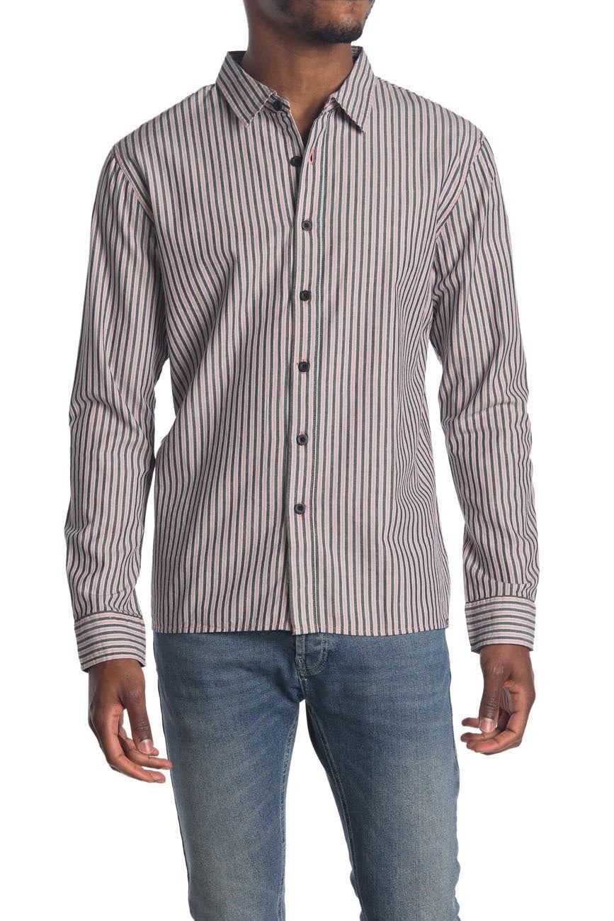 Nordstrom Rack,Lost, Lost Pink & Charcoal Vertical Striped Button Up Shirt, Pink, Medium-44-TagM