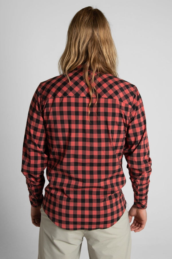 Wise River Red Check Downing Performance Long Sleeve Button Up