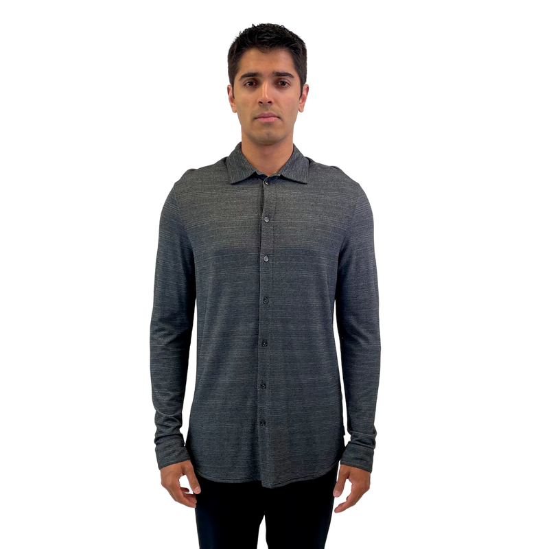 Armani Grey Striped Knit Button Up