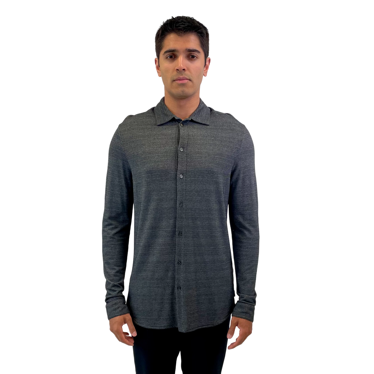 The RealReal,Armani Collezioni, Armani Grey Striped Knit Button Up, Grey, Large-42-TagL