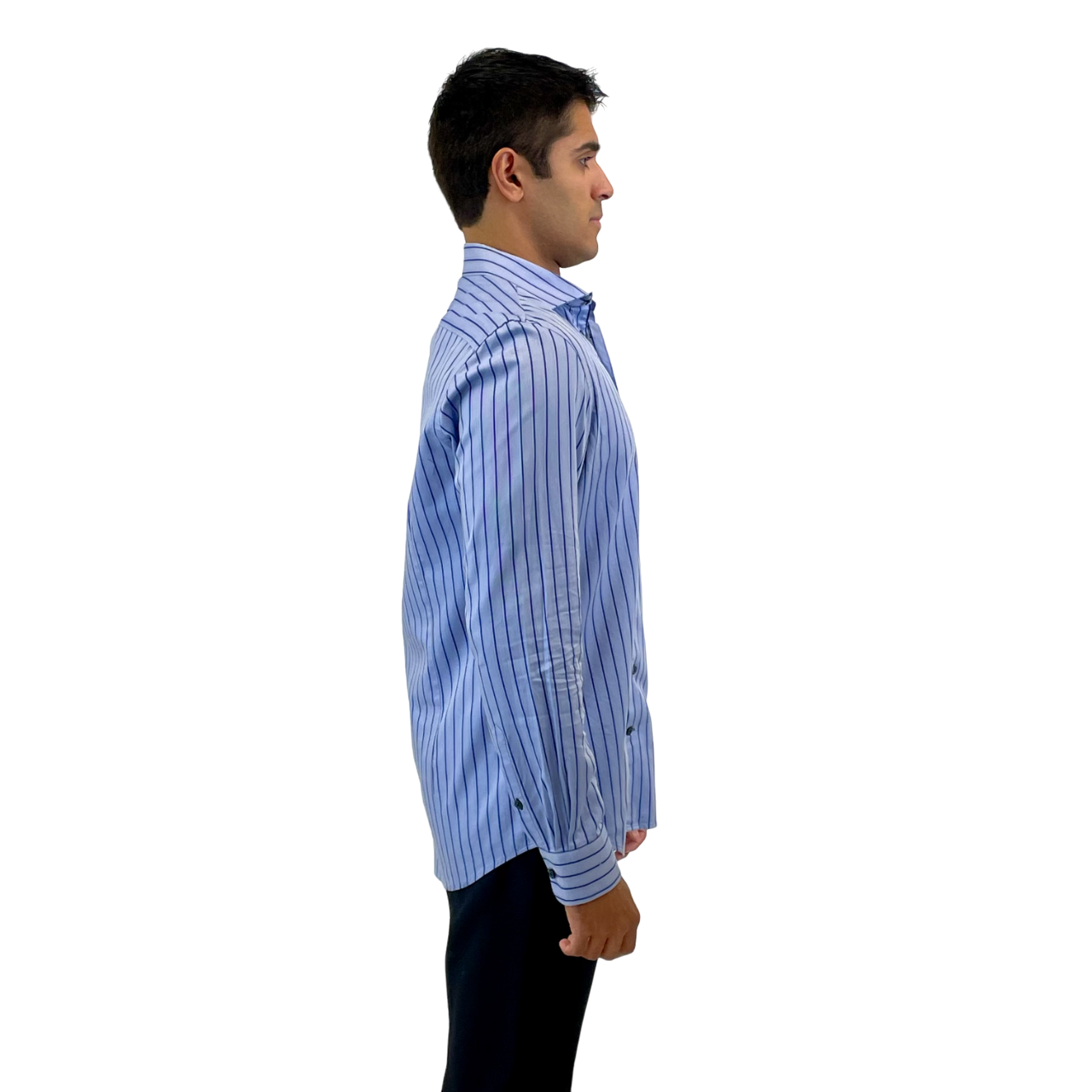 Brand Partner,R2 Amsterdam, R2 Amsterdam Blue Stripe Print Twill Long Sleeve Button Up Shirt, Blue, Medium-43-Tag41