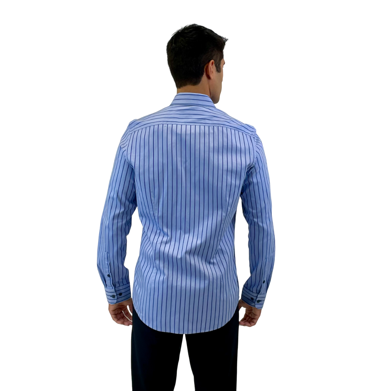 Brand Partner,R2 Amsterdam, R2 Amsterdam Blue Stripe Print Twill Long Sleeve Button Up Shirt, Blue, Medium-43-Tag41