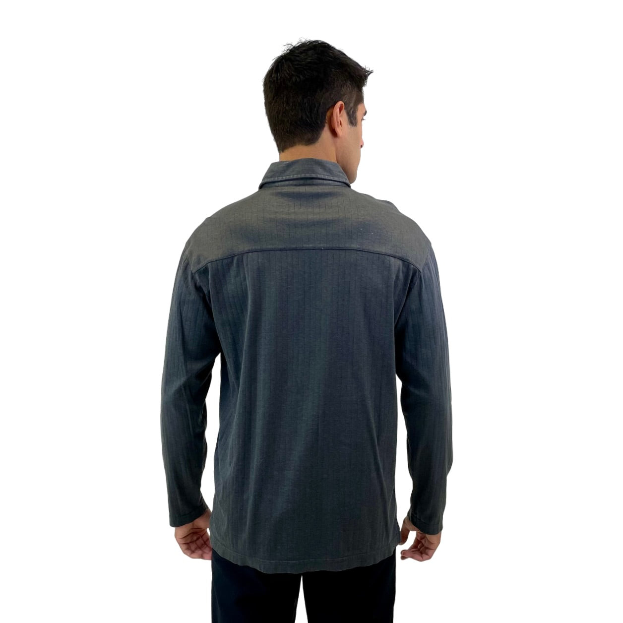 The RealReal,Canali, Canali Charcoal Grey Stripe Textured Knit Button Up Long Sleeve Polo, Grey, Large-44-TagL