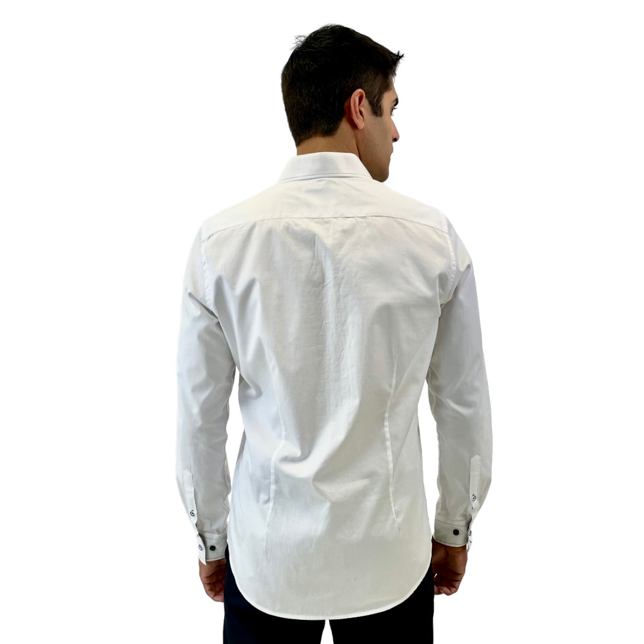 Brand Partner,R2 Amsterdam, R2 Amsterdam White Long Sleeve Button Up Shirt with Rainbow Stitching and Paint Contrast at Collar, White, Medium-42-Tag40