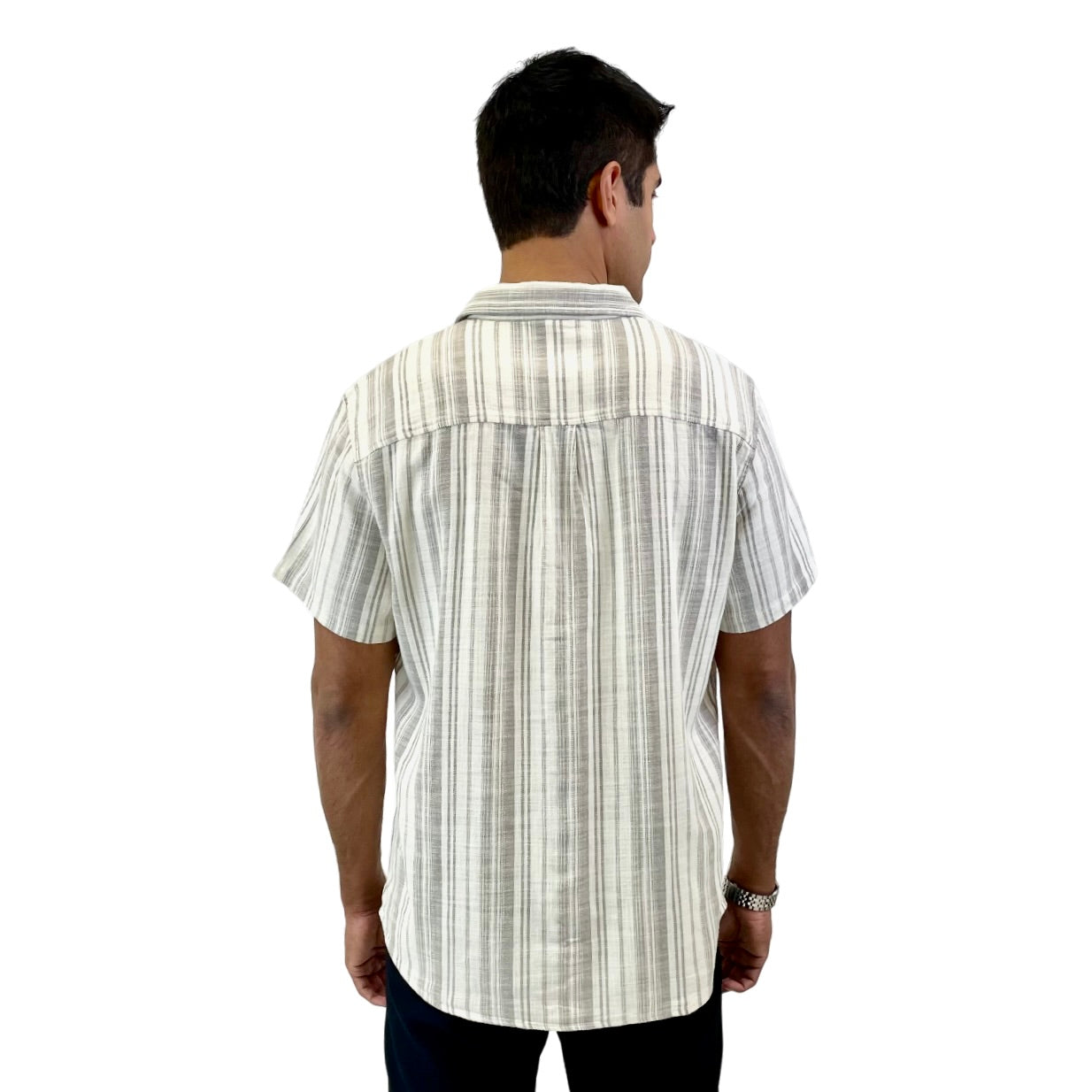 Wholesale,Marine Layer, Marine Layer Cream/Grey Stripped Stretch Short Sleeve Shirt, Cream, Small-40-TagSMedium-43-TagMLarge-46-TagLExtra Large-49-TagXLExtra Extra Large-52-TagXXL