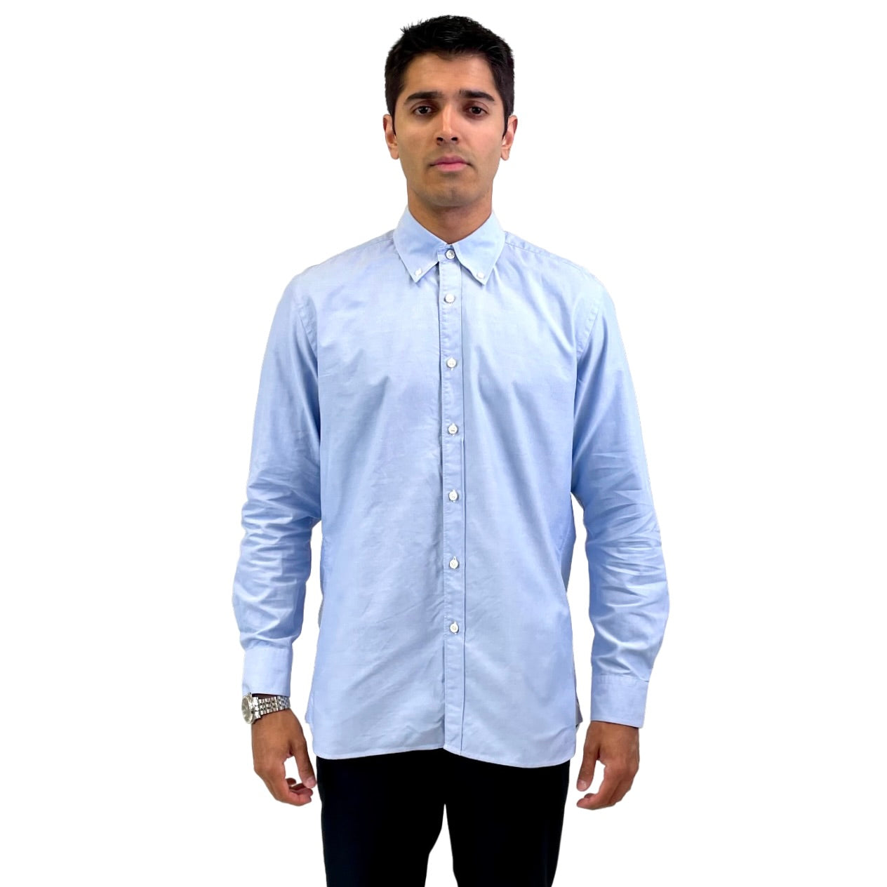 RealReal,Dunhill, Dunhill Blue Button-Down Collar Long Sleeve Dress Shirt, Blue, Large-45-TagL