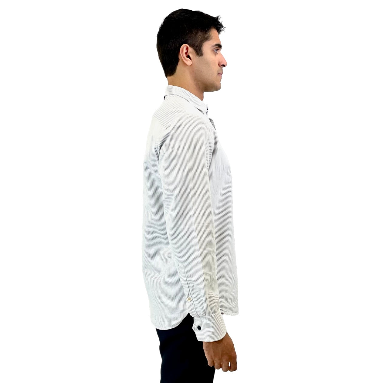 The RealReal,Rag & Bone, Rag & Bone White With Grey Vertical Striped Button Up Shirt With Front Chest Pocket, White, Medium-44-TagL