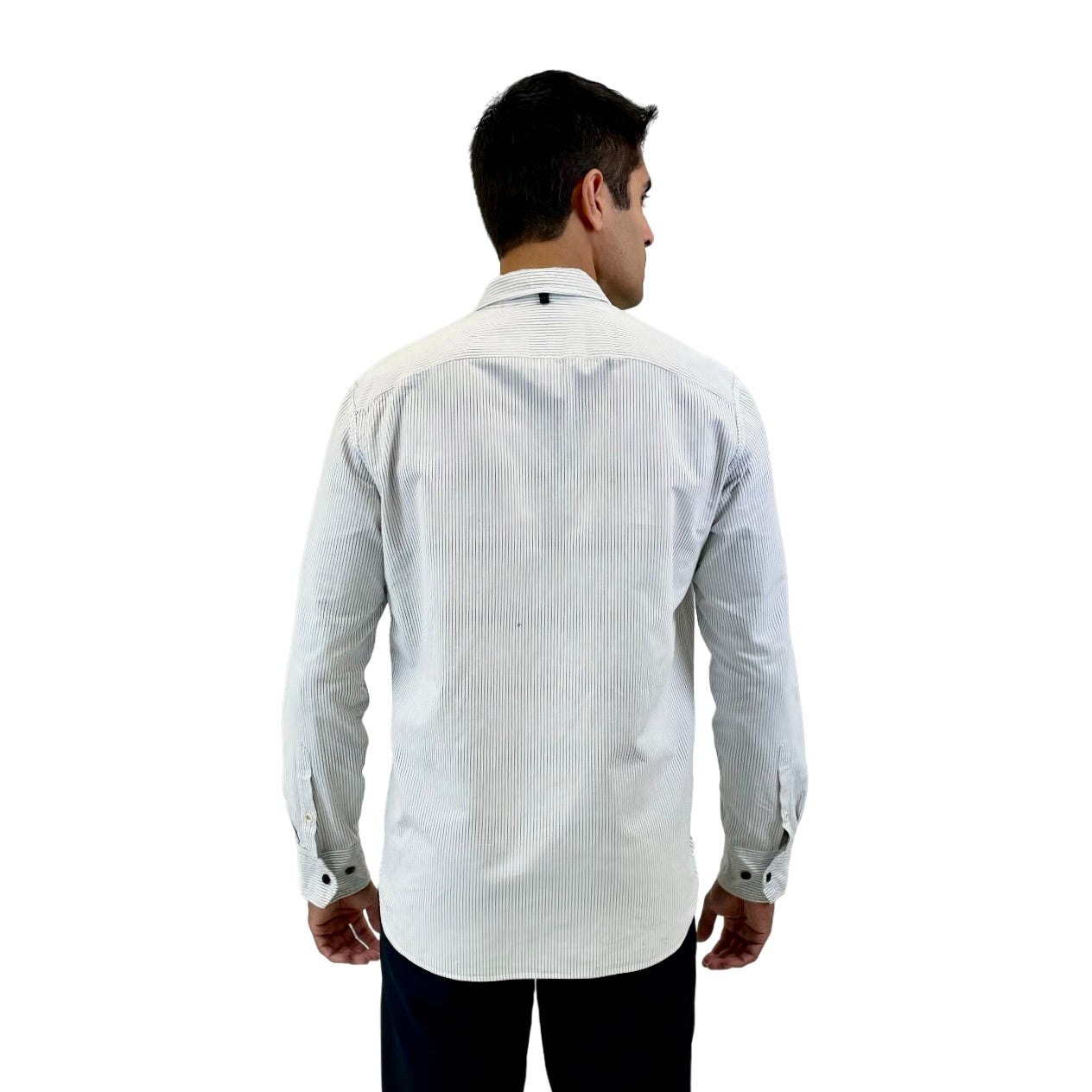 The RealReal,Rag & Bone, Rag & Bone White With Grey Vertical Striped Button Up Shirt With Front Chest Pocket, White, Medium-44-TagL