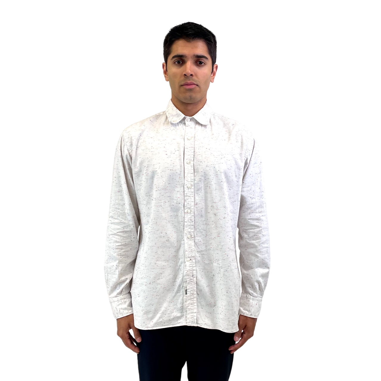 RealReal,Ovadia & Sons, Ovadia & Sons White Embroidered Accent & Wing Collar Long Sleeve Dress Shirt, White, Large-46-TagXL