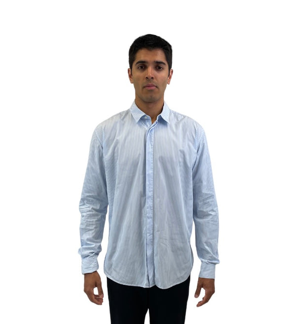 IRO Light Blue Striped Long Sleeve Button Up