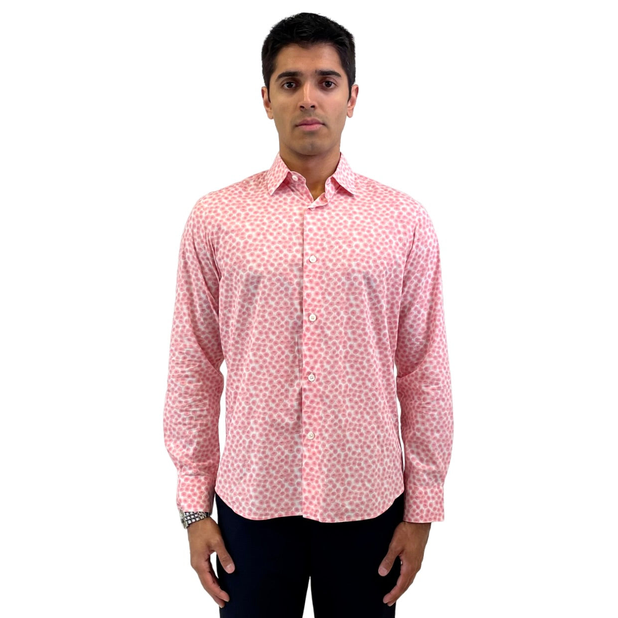 RealReal,Agnes B, Agnes B. Pink Floral Polka Dot Print Long Sleeve Dress Shirt, Pink, Medium-41-TagS