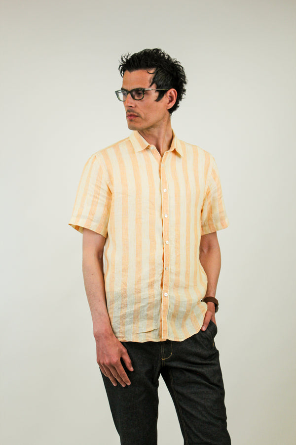 Stitch Note Orange Yarn Dyed Stripe The Redford Wide Interwoven Shirt