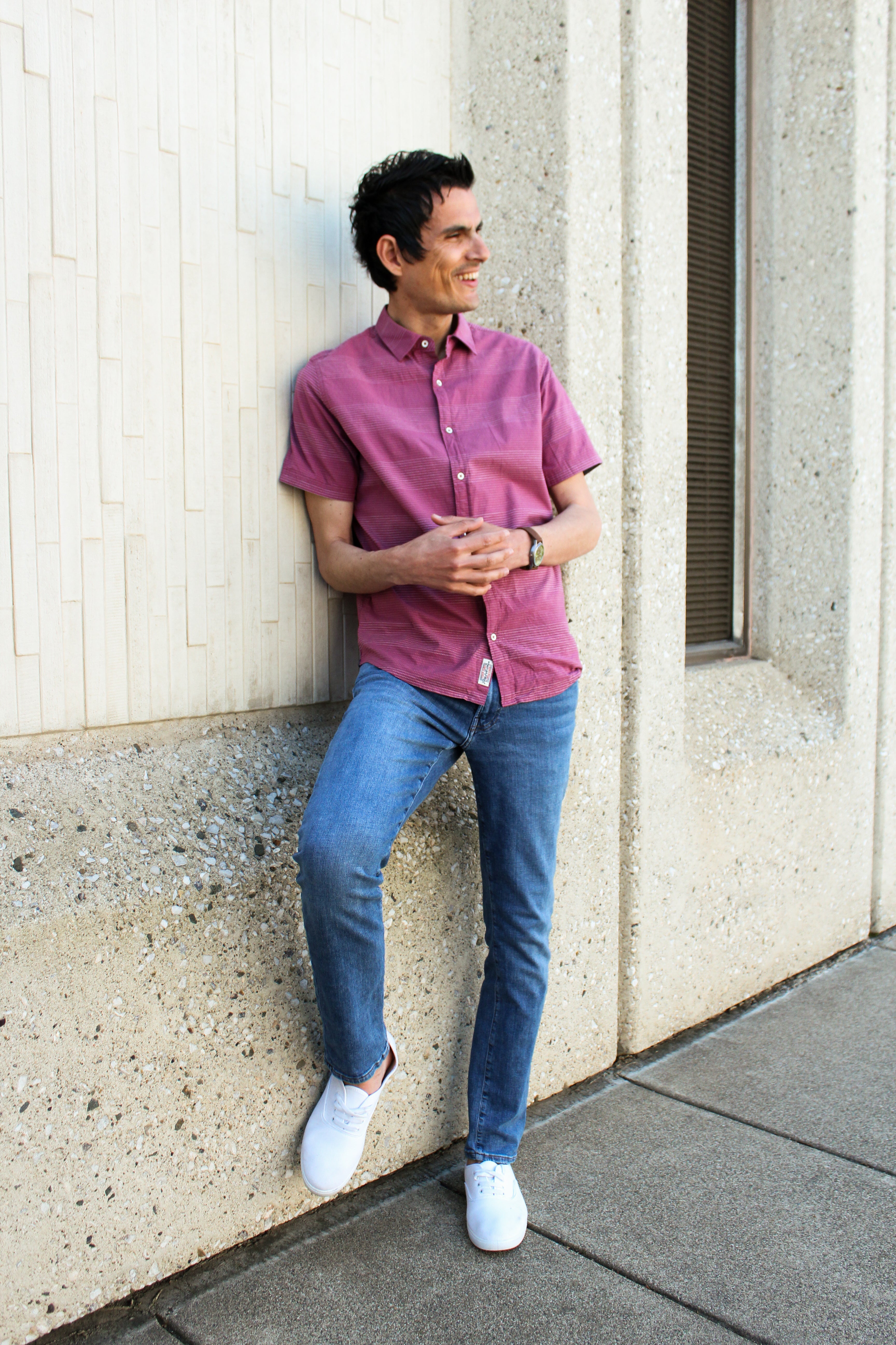 Wholesale,Flag & Anthem, Flag & Anthem Mauve Monroe Dobby Stripe Short Sleeve Woven Shirt, Purple, Medium-44-TagMLarge-47-TagLExtra Large-50-TagXLExtra Extra Large-56-TagXXLSmall-42-TagS