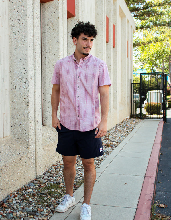 W.R.K Reworked Red Vertical Stripe Short Sleeve Shirt