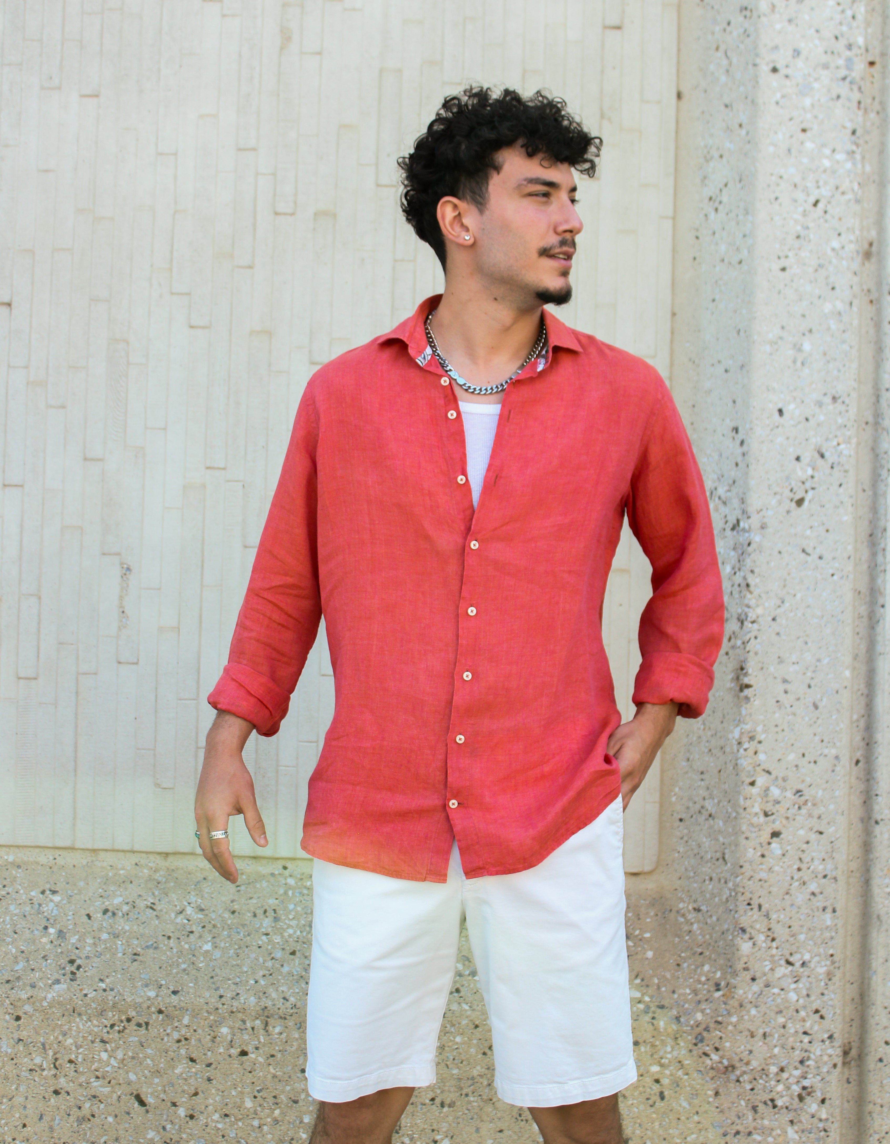 Brand Partner,R2 Amsterdam, R2 Amsterdam Orange Linen Long Sleeve Shirt Contrast print with Classic Buggy Paisley, Orange, Extra Extra Large-52-Tag45Large-46-Tag42