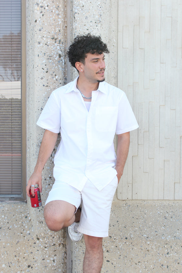 NN07 White Linen Blend Short Sleeve Button Up Shirt