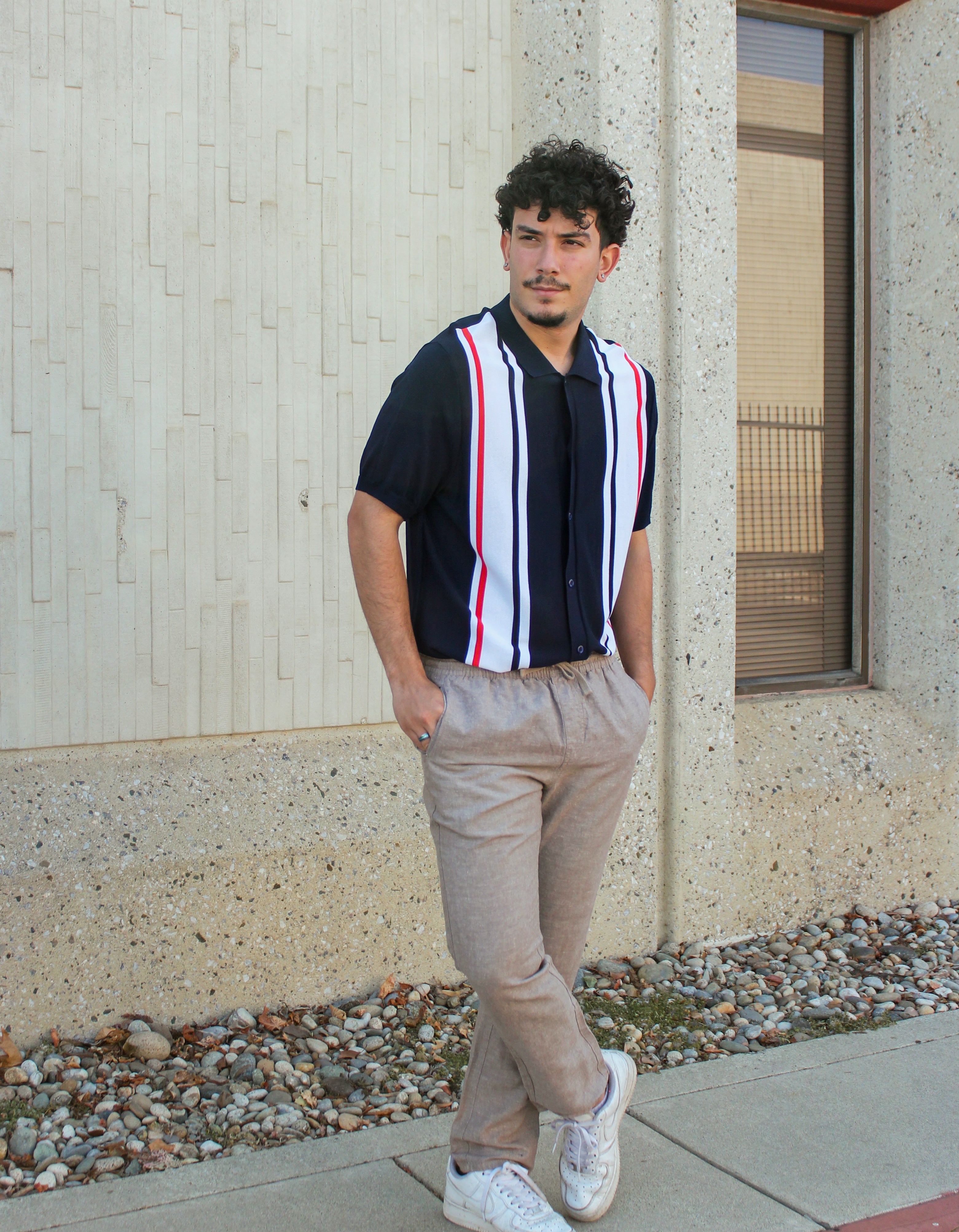 Wholesale,Paisley & Gray, Paisley & Gray Navy Full Placket Polo with Bold White/Orange Stripe, Blue, Small-38-TagSMedium-40-TagMMedium-42-TagLLarge-44-TagXLExtra Large-46-TagXXL