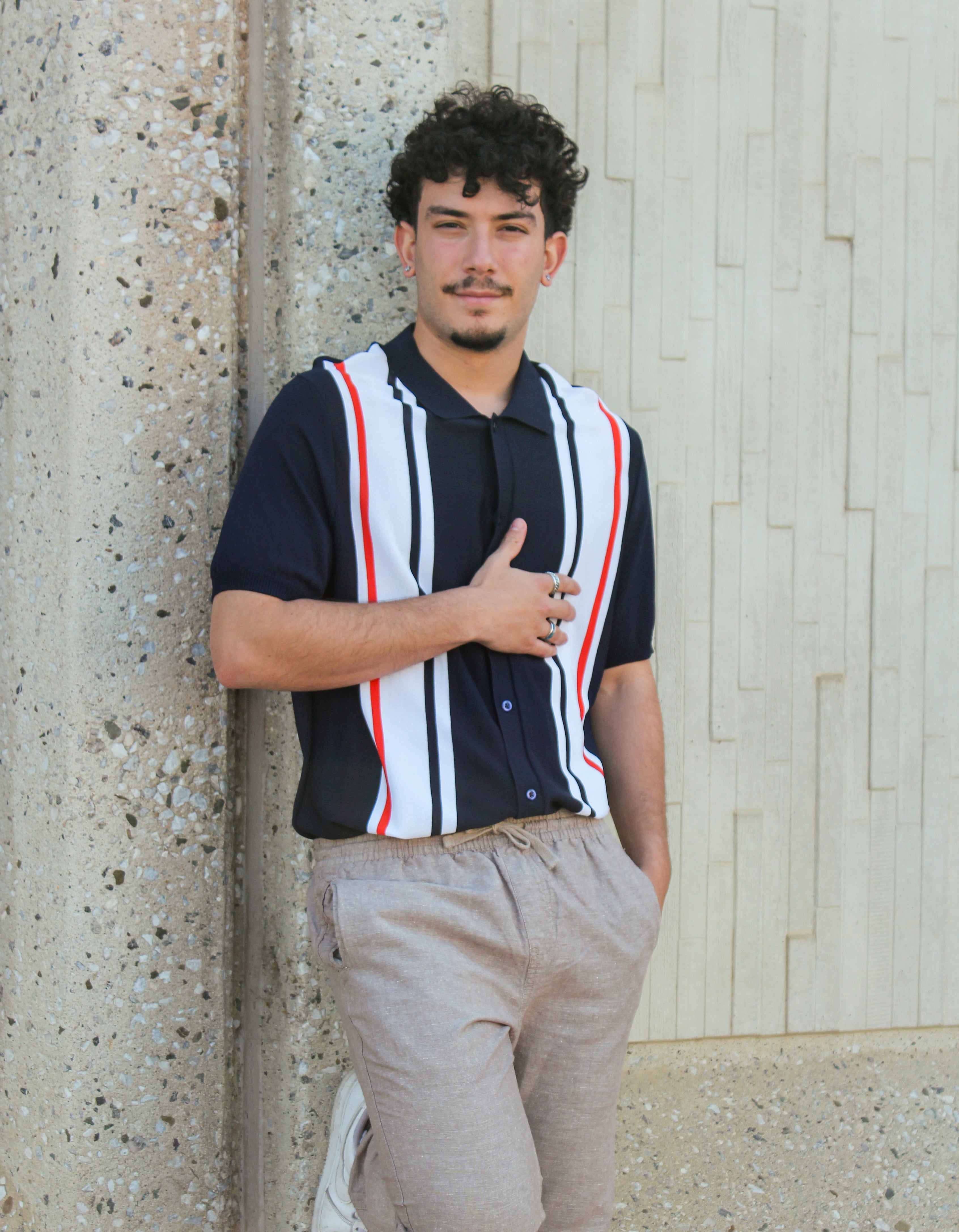 Wholesale,Paisley & Gray, Paisley & Gray Navy Full Placket Polo with Bold White/Orange Stripe, Blue, Small-38-TagSMedium-40-TagMMedium-42-TagLLarge-44-TagXLExtra Large-46-TagXXL