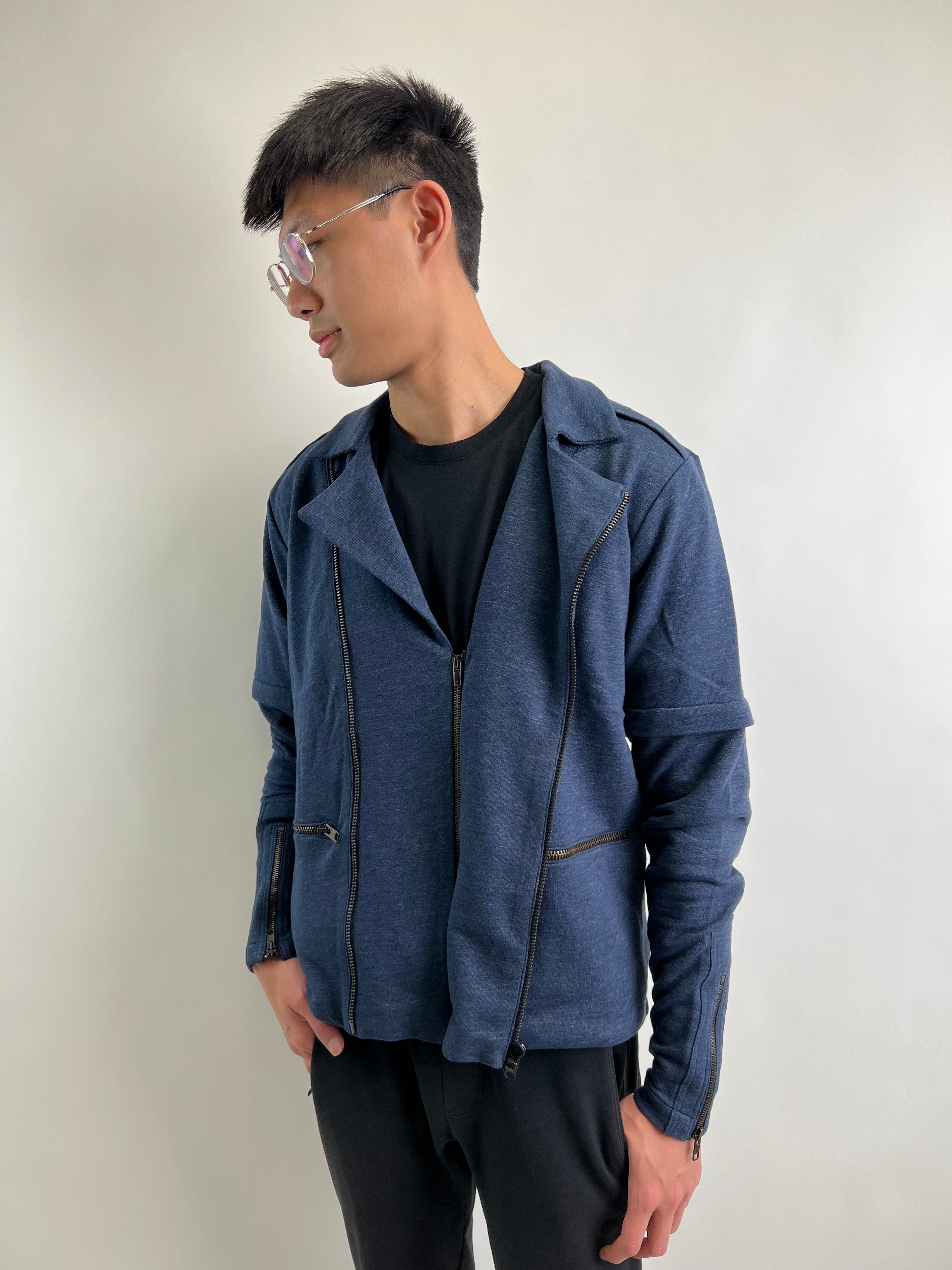 Wholesale,Reesedeluca, Reese De Luca Navy Jacket with Removable Sleeves, Blue, Medium-42-TagM