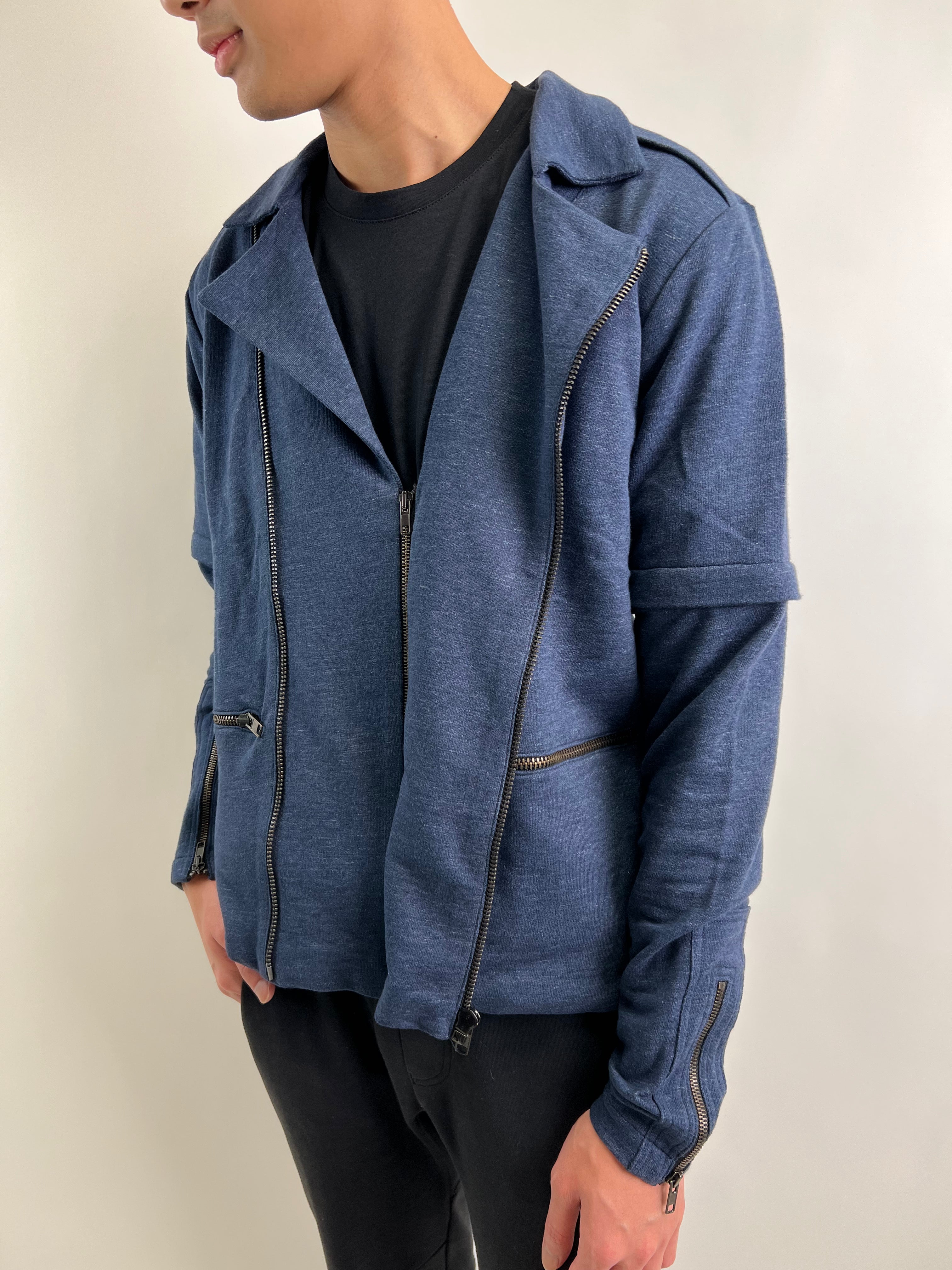 Wholesale,Reesedeluca, Reese De Luca Navy Jacket with Removable Sleeves, Blue, Medium-42-TagM
