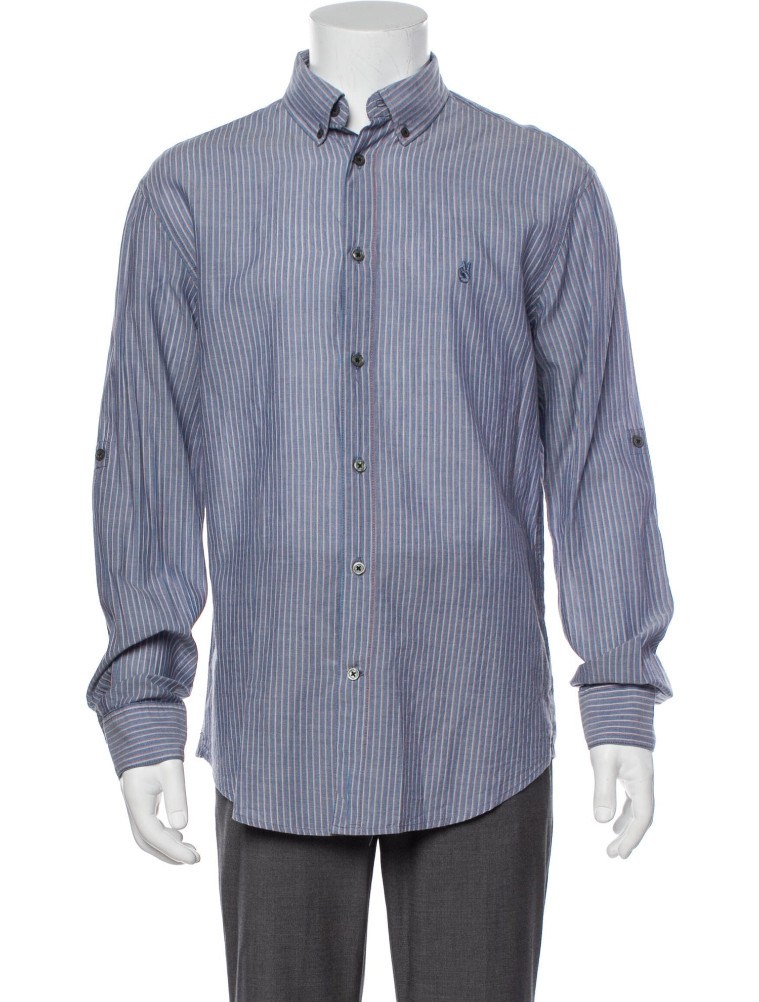 The RealReal,John Varvatos, John Varvatos Blue Vertical Striped Vintage Wash Button-Up Shirt, Blue, Medium-42-TagM
