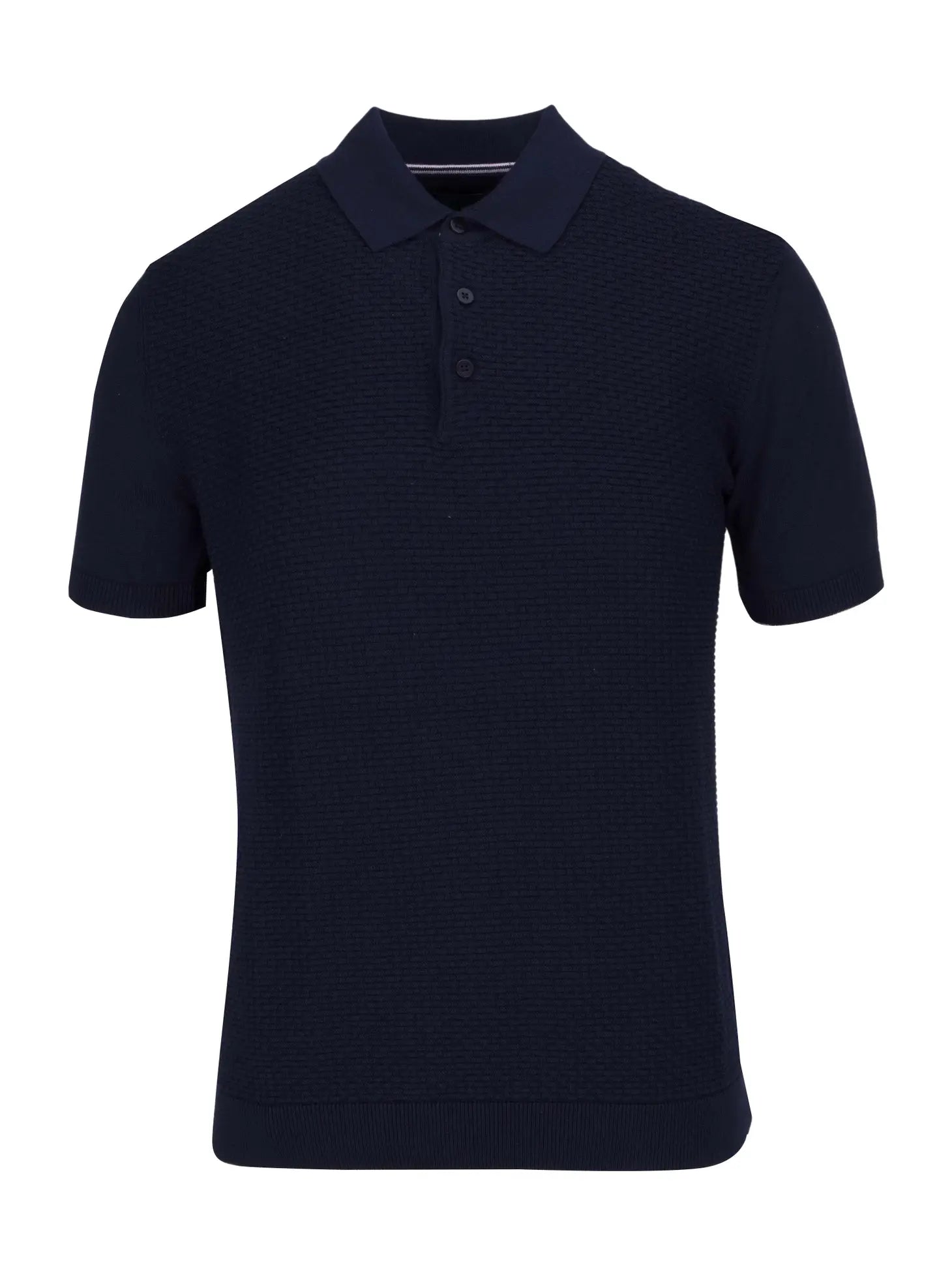 Faire,Guide London, Guide London Navy Jacquard Short Sleeve Button Up Polo, Blue, Extra Large-46-TagXL