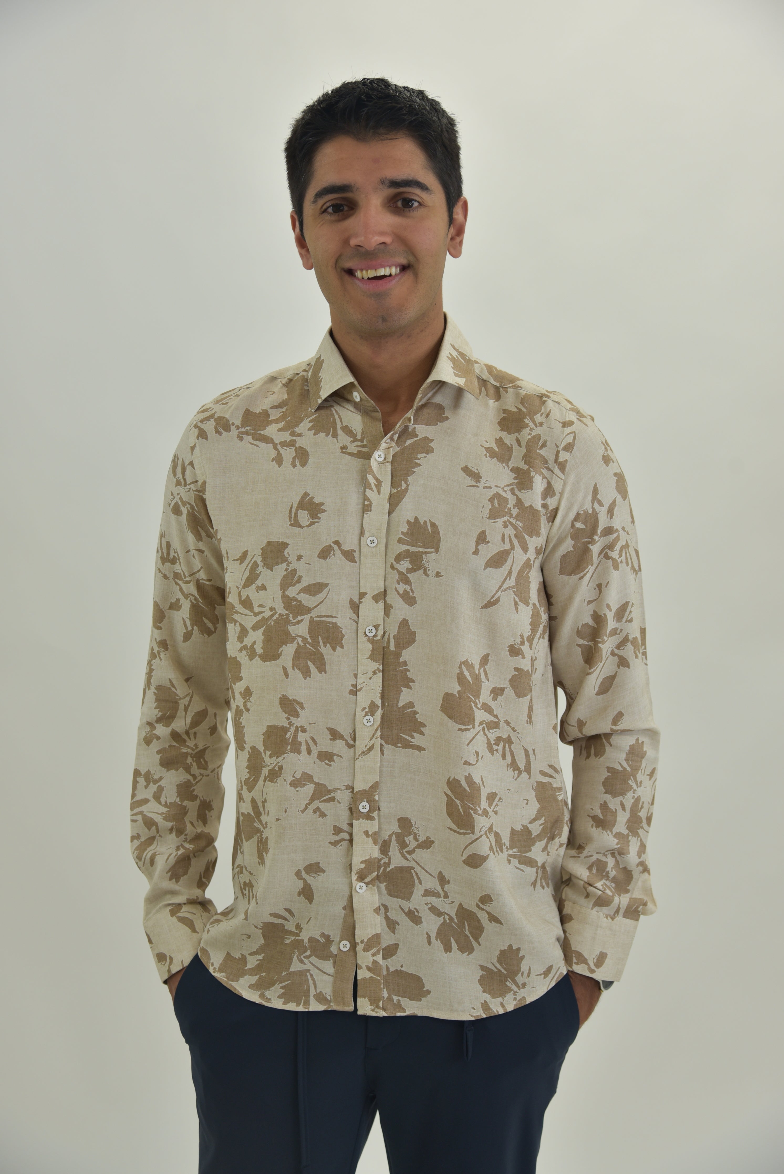 Wholesale,Jakamen, Jakamen Tan With Brown Leaf Print Long Sleeve Button Up Shirt, Tan, Extra Large-50-TagXXL