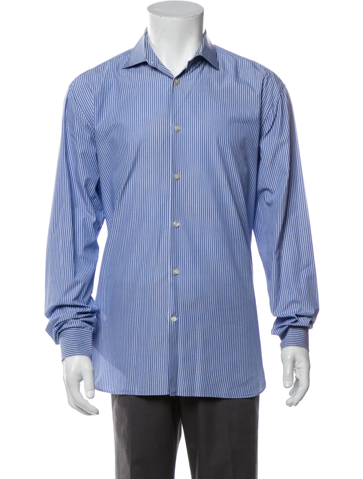The RealReal,John Varvatos, John Varvatos Blue Pinstripe Slim Fit Long Sleeve Button Up Shirt, Blue, Large-45-TagL