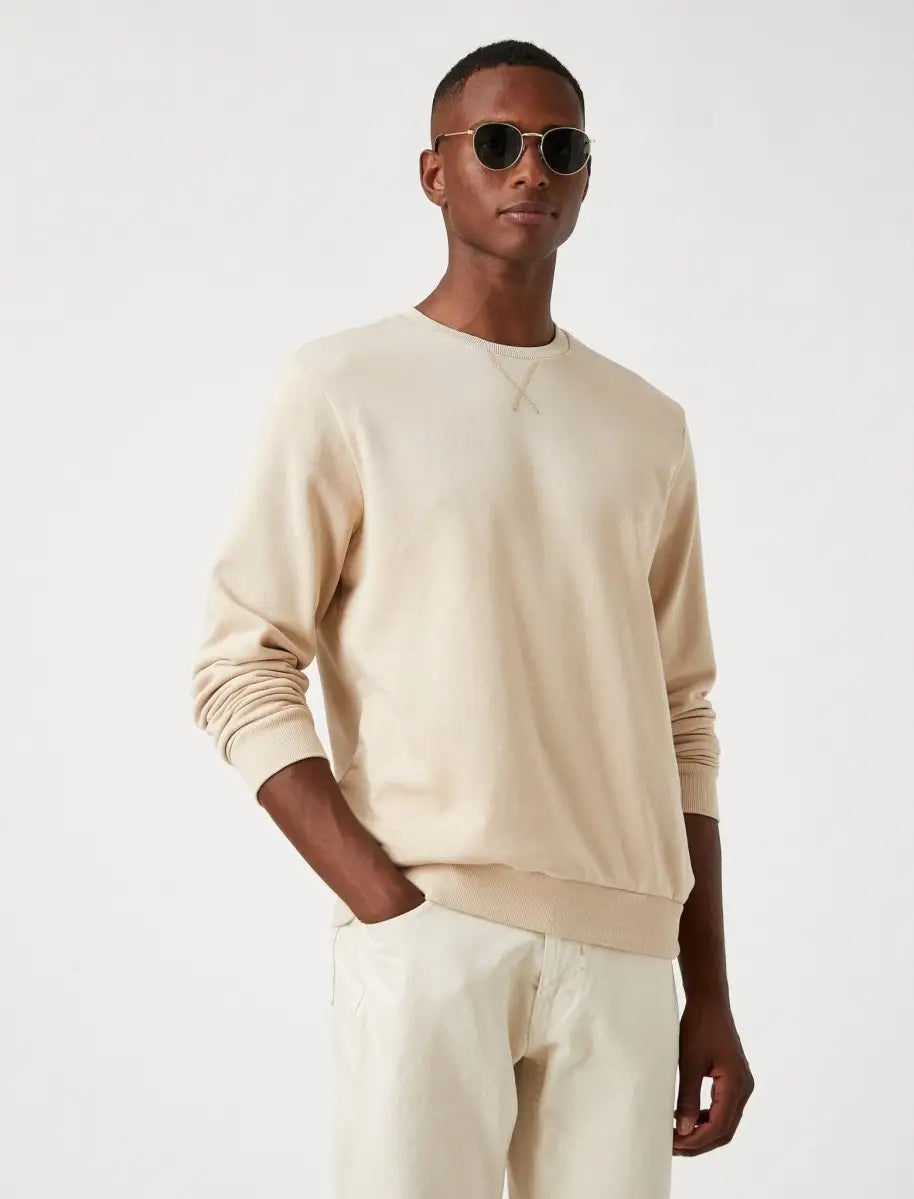 Faire,Koton, Koton Beige Crewneck Sweatshirt, Tan, Large-46-TagL