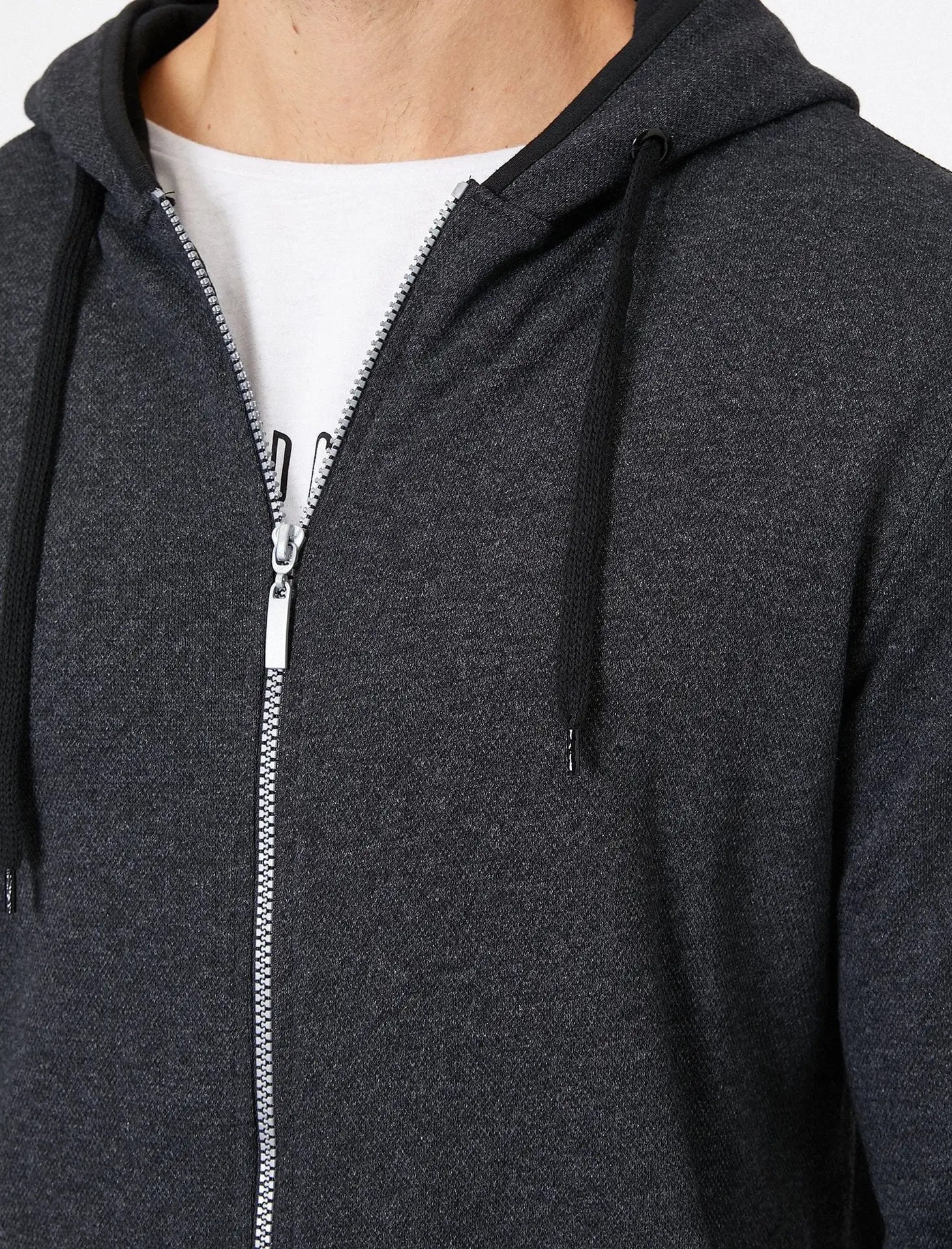 Faire,Koton, Koton Charcoal Textured Full Zip Hoodie, Grey, Extra Large-46-TagXL