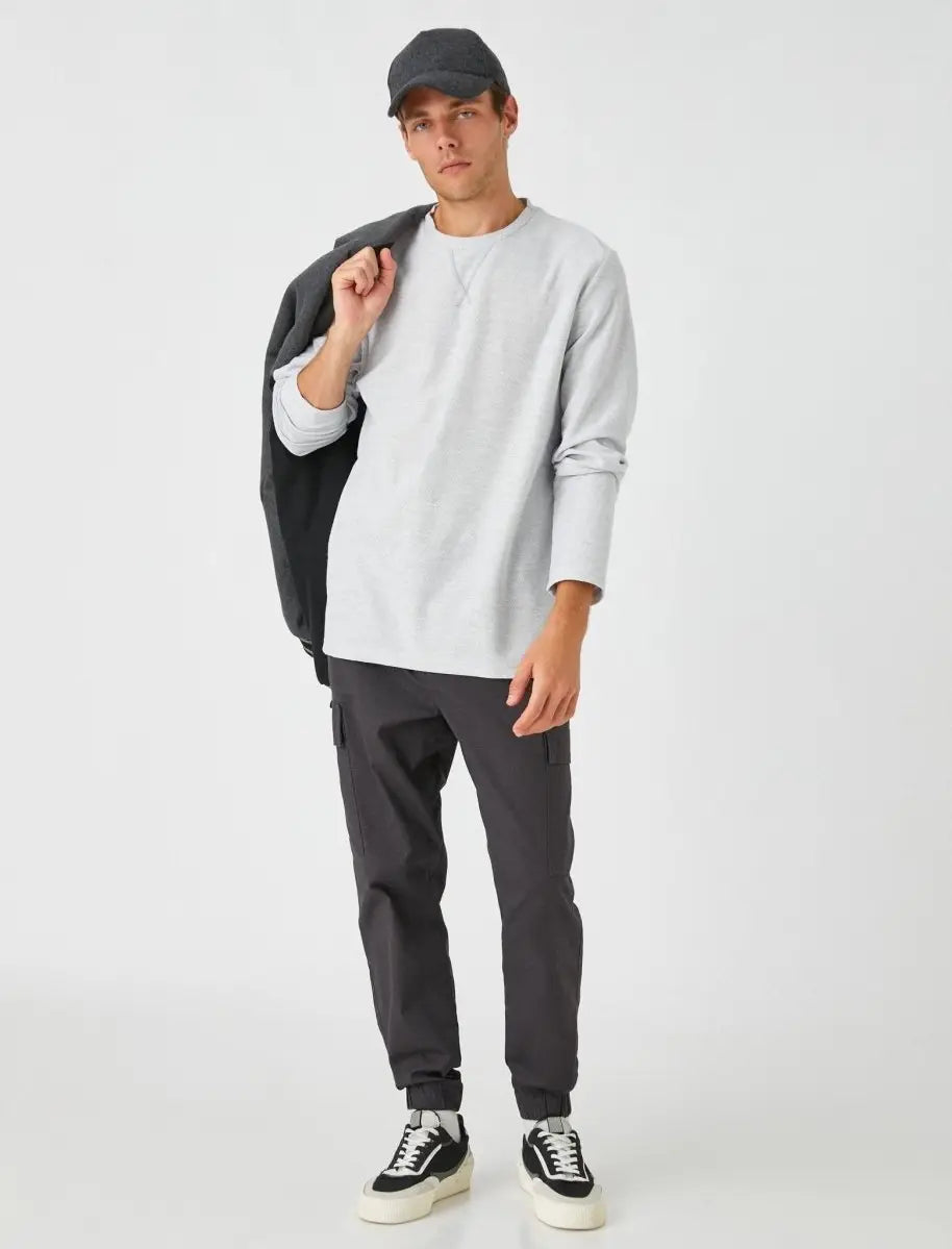 Faire,Koton, Koton Light Grey Lightweight Crewneck Sweatshirt, Grey, Large-45-TagL