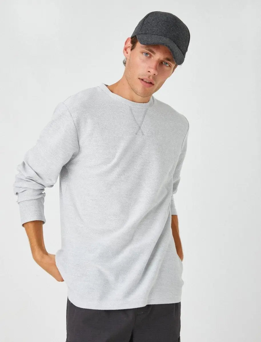 Faire,Koton, Koton Light Grey Lightweight Crewneck Sweatshirt, Grey, Large-45-TagL