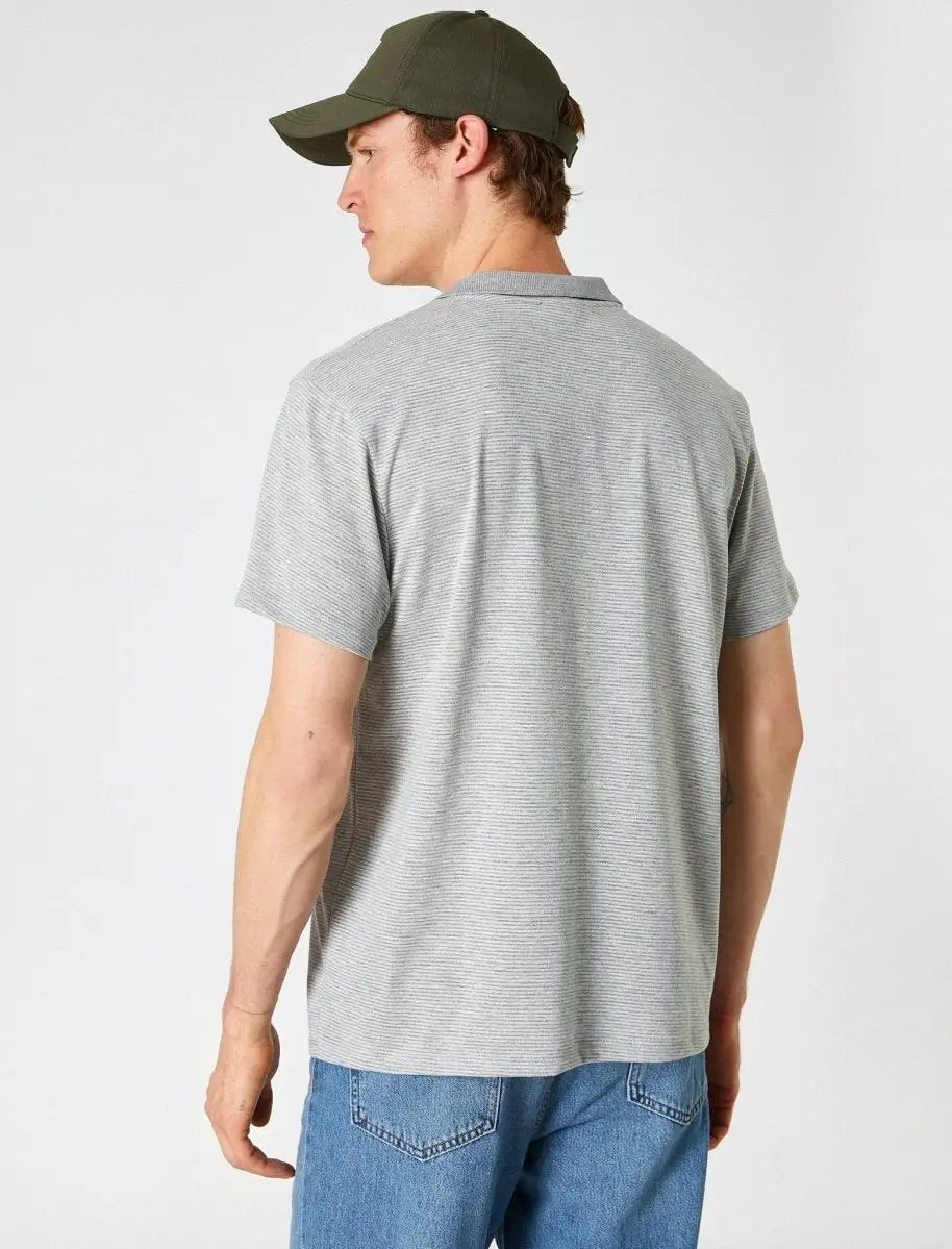 Faire,Koton, Koton Light Grey Micro Stripe Jersey Knit Short Sleeve Polo, Grey, Extra Large-46-TagXXL