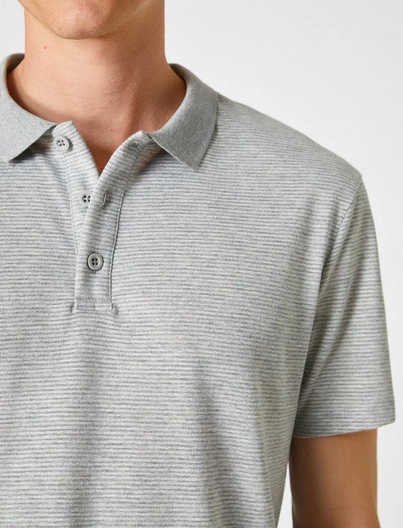 Koton Light Grey Micro Stripe Jersey Knit Short Sleeve Polo