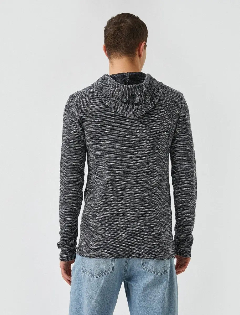 Faire,Koton, Koton Navy Slubbed Texture Long Sleeve Hoodie, Blue, Large-42-TagL