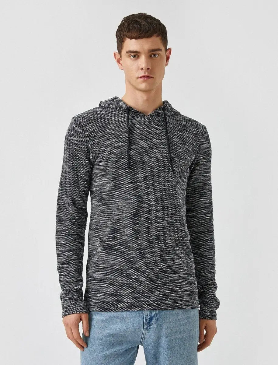 Faire,Koton, Koton Navy Slubbed Texture Long Sleeve Hoodie, Blue, Medium-40-TagXL