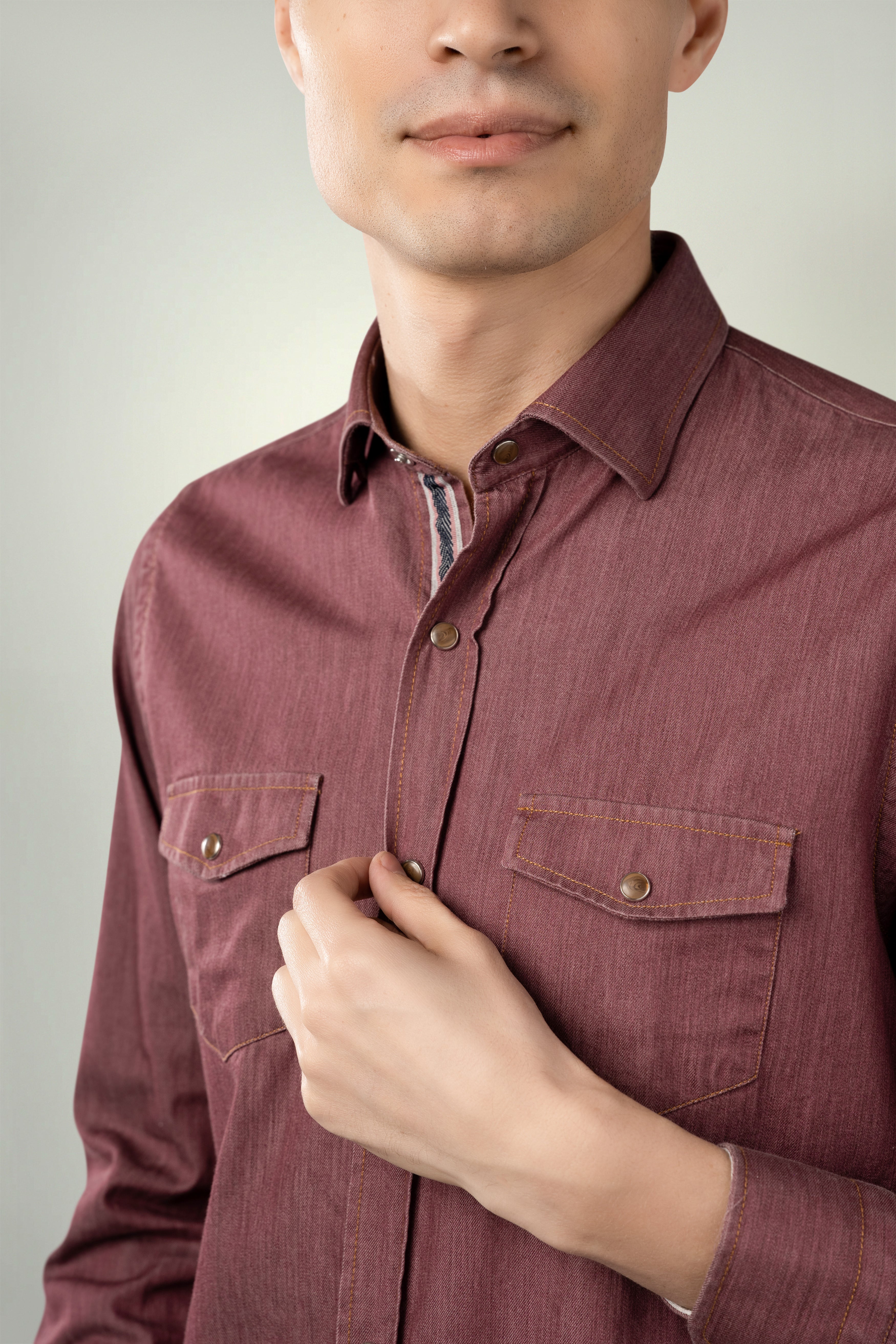 Wholesale,Luchiano Visconti, Luchiano Visconti Red Denim Snap Front Shirt, Red, Large-47-TagL