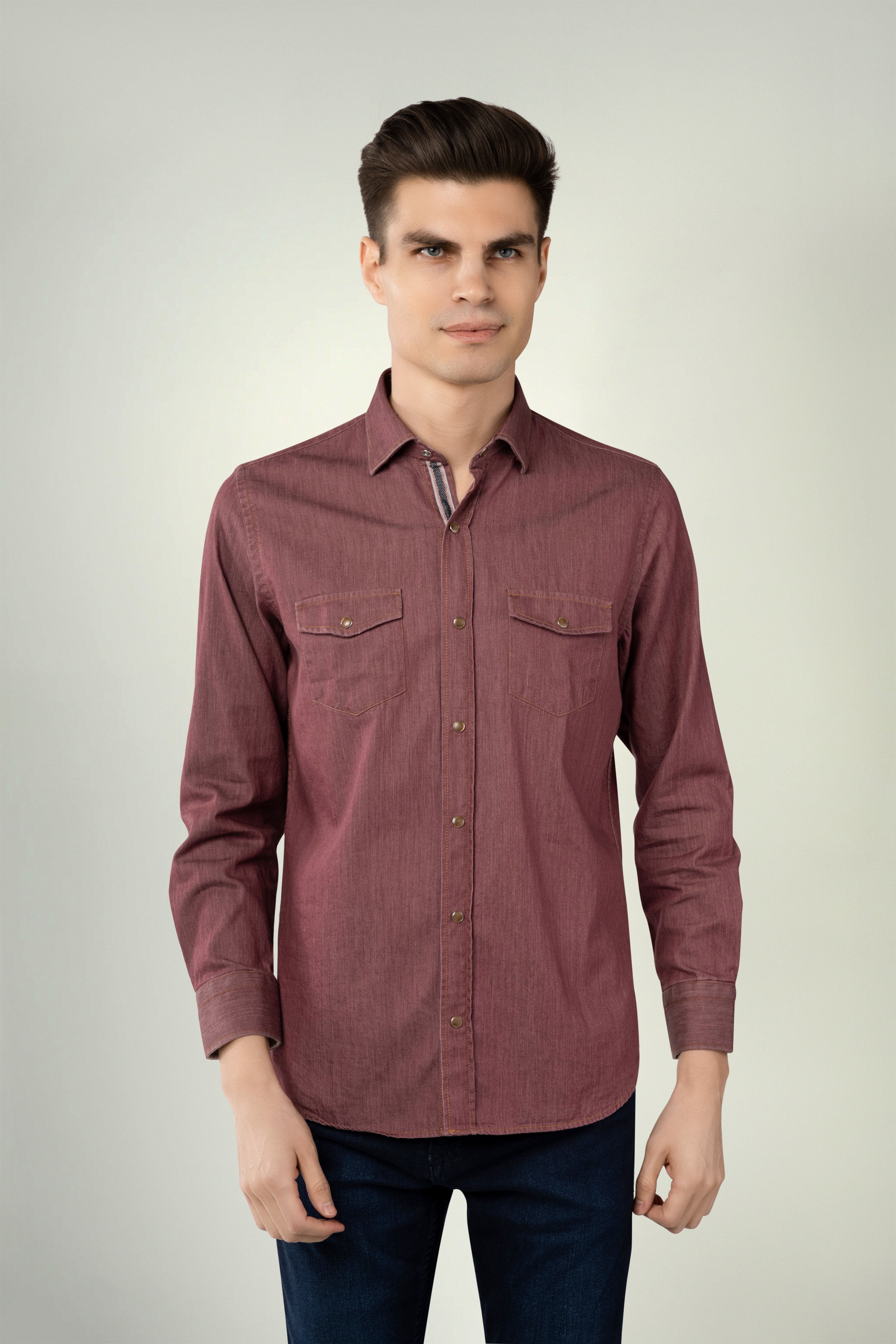 Wholesale,Luchiano Visconti, Luchiano Visconti Red Denim Snap Front Shirt, Red, Large-47-TagL