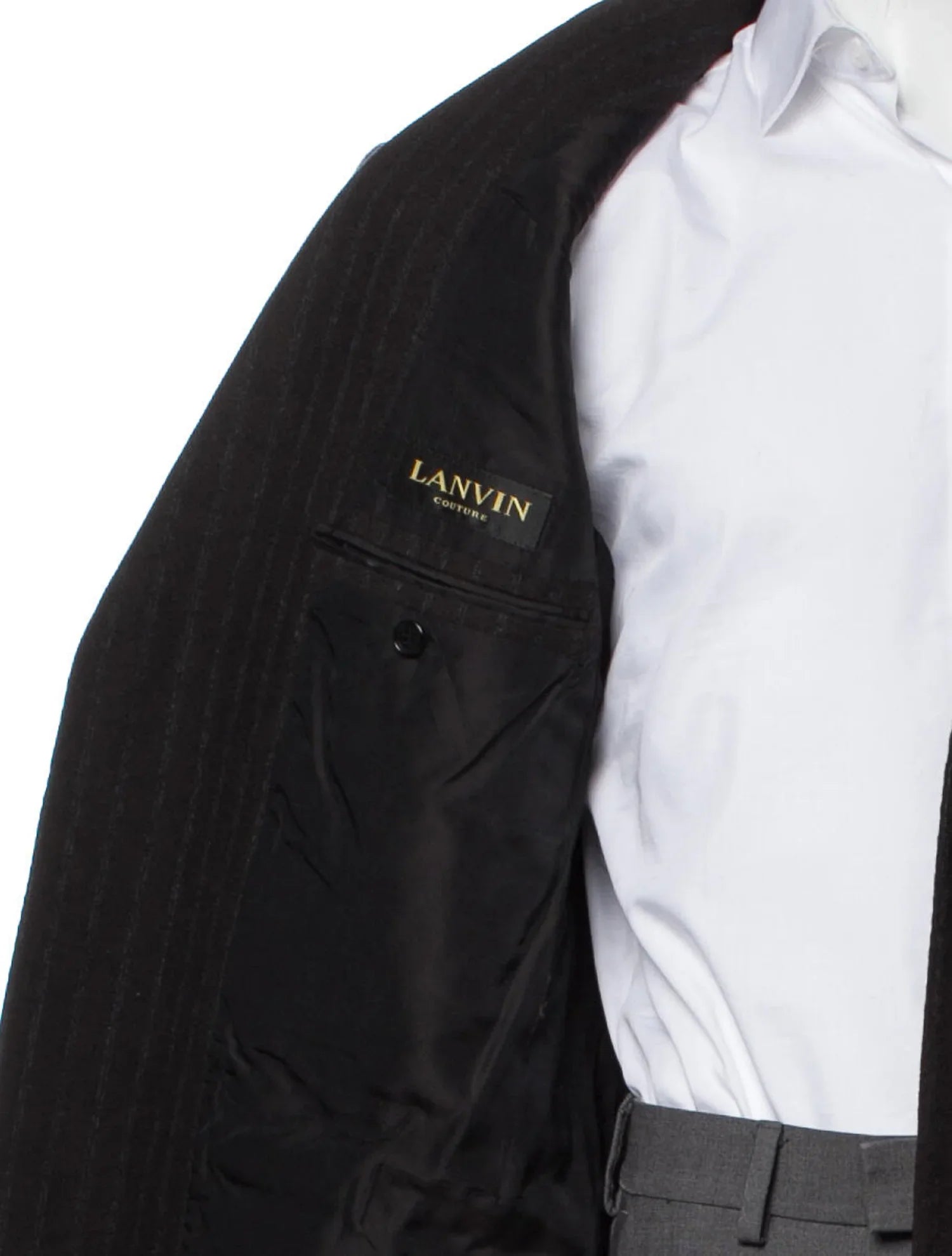 The RealReal,Lanvin, Lanvin Dark Brown Pinstripe Wool Blazer, Brown, Medium-44-Tag44
