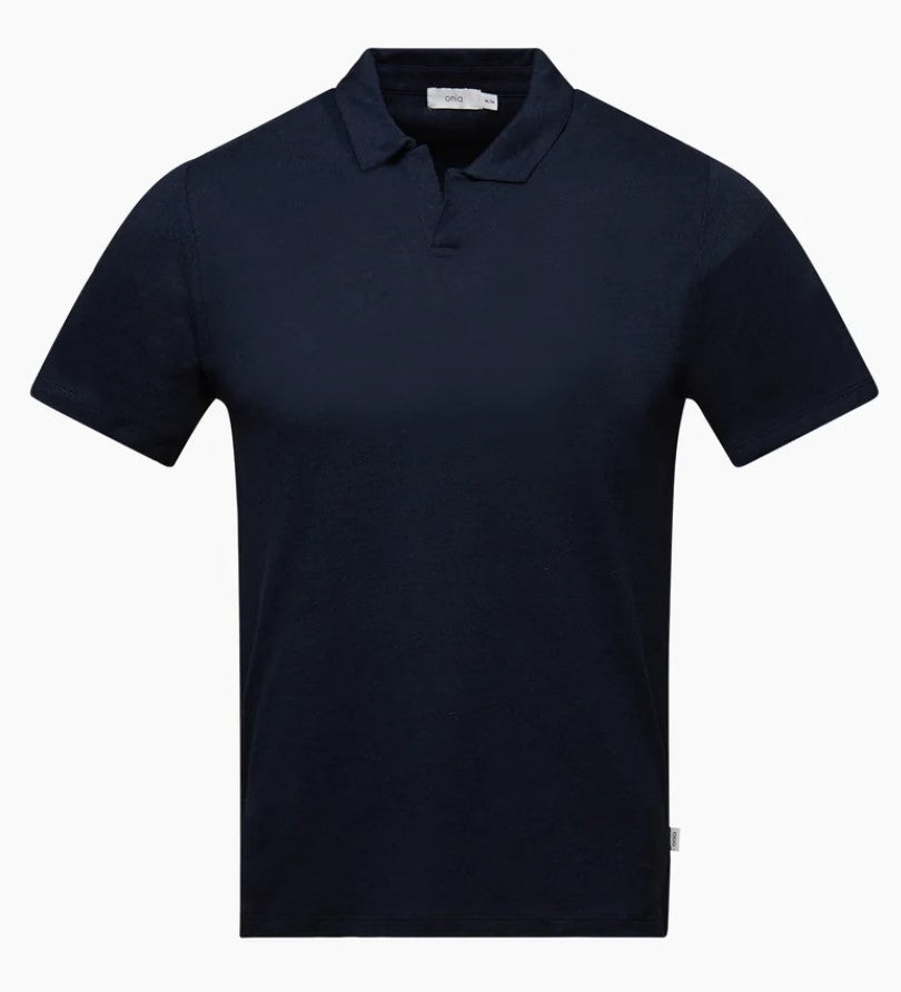 Wholesale,Onia, Onia Navy Linen Blend Buttonless Short Sleeve Polo, Blue, Extra Small-34-TagS