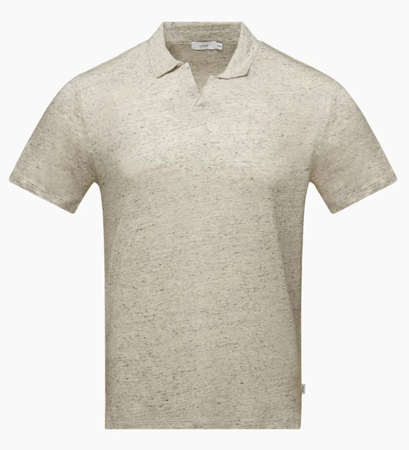 Onia Grey Heather Linen Blend Buttonless Short Sleeve Polo