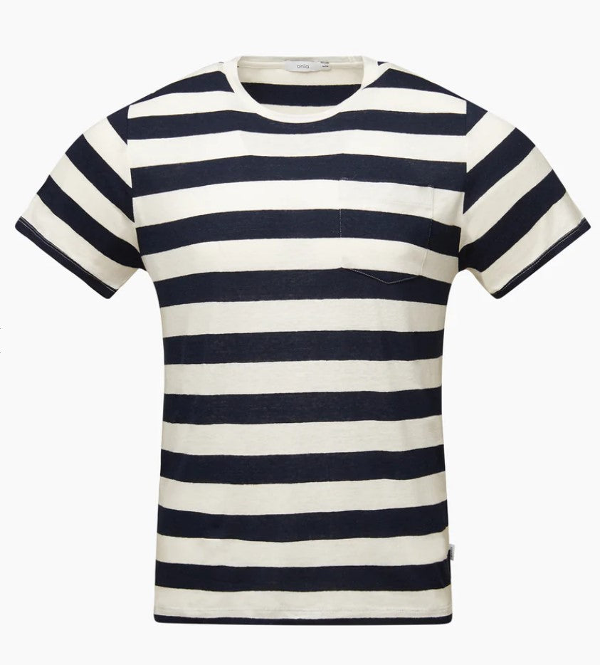 Wholesale,Onia, Onia Navy & White Stripe Linen Blend Tshirt, White, Large-43-TagL
