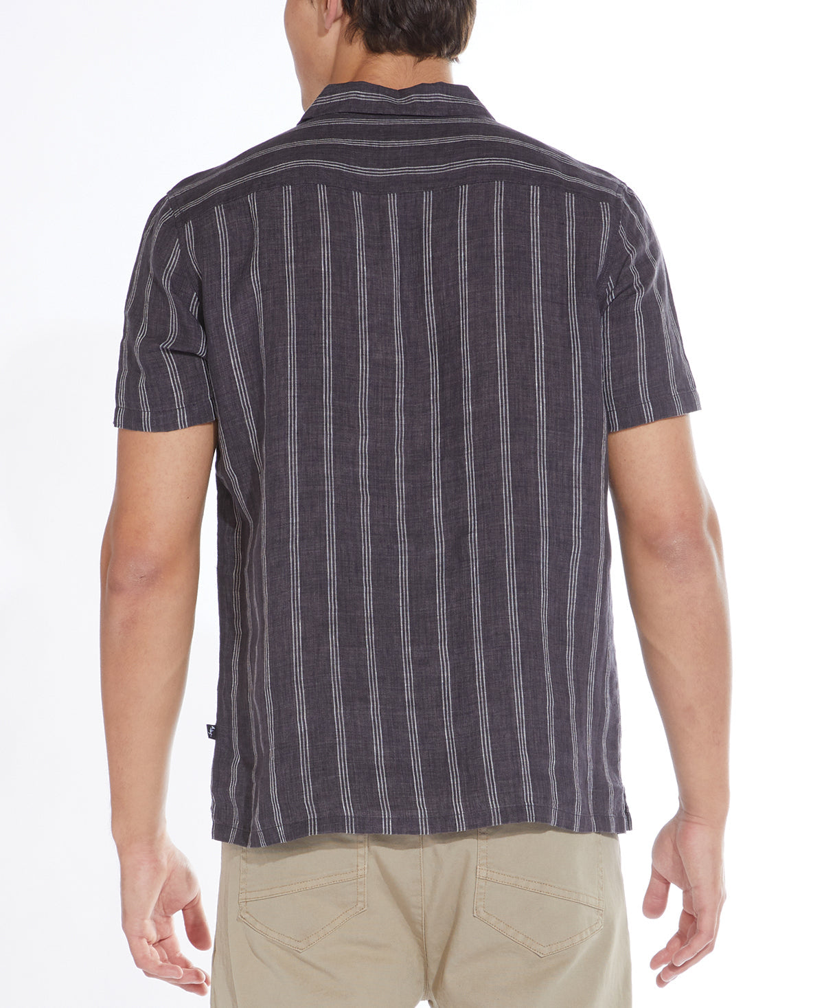 Wholesale,Civil Society, Civil Society Black Striped Cotton/Linen Blend Short Sleeve Resort Shirt, Black, Medium-44-TagM