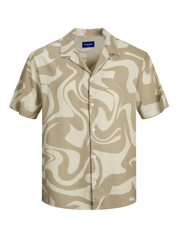 Jack & Jones Beige Abstract Print Resort Shirt Short Sleeve