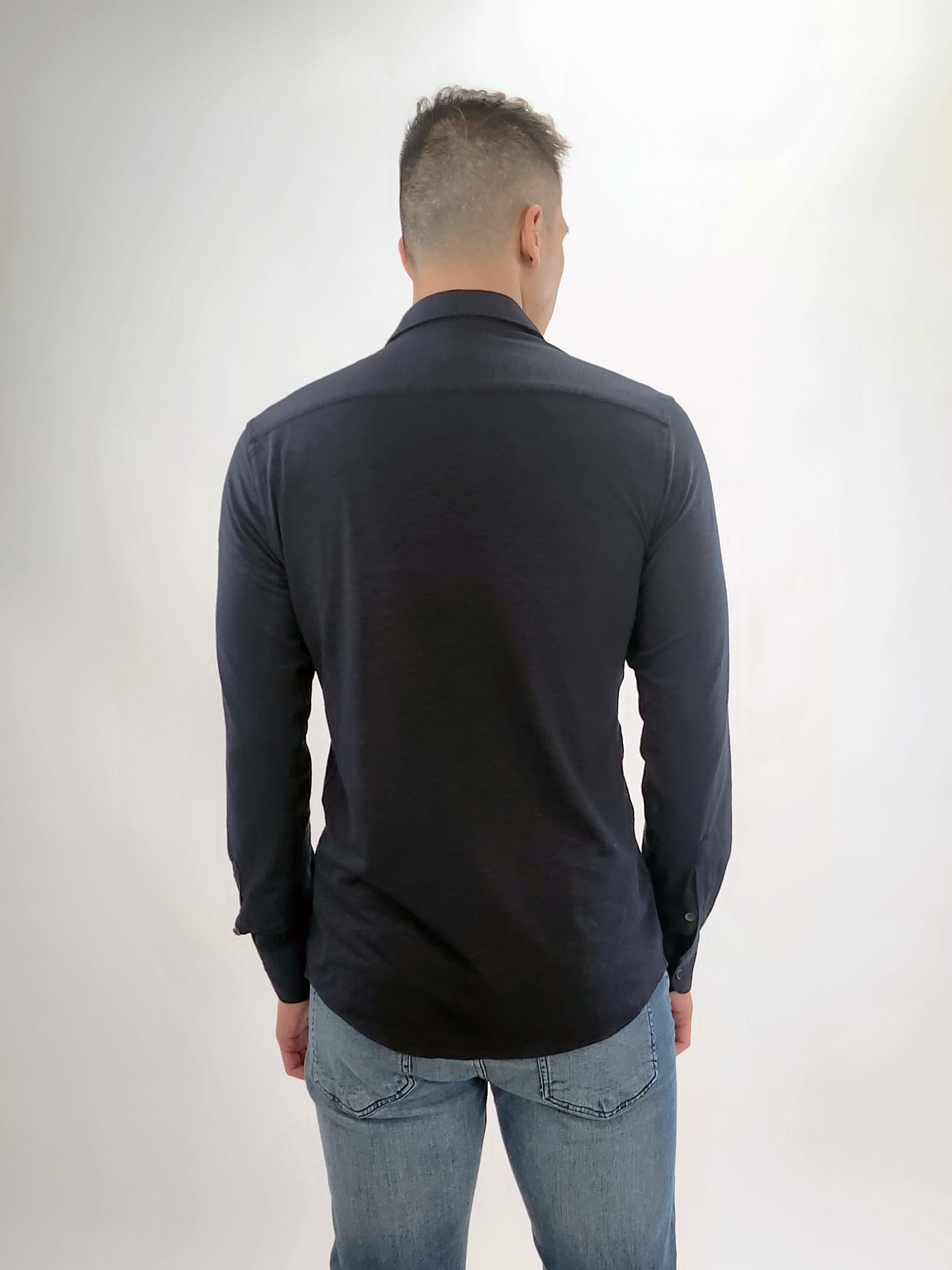 Brand Partner,International Report, Jakamen Navy Knit Long Sleeve Button Up Shirt, Blue, Extra Extra Large-48-TagXXLExtra Large-45-TagXLLarge-43-TagLLarge-44-TagLMedium-42-TagMMedium-40-TagSSmall-38-TagS