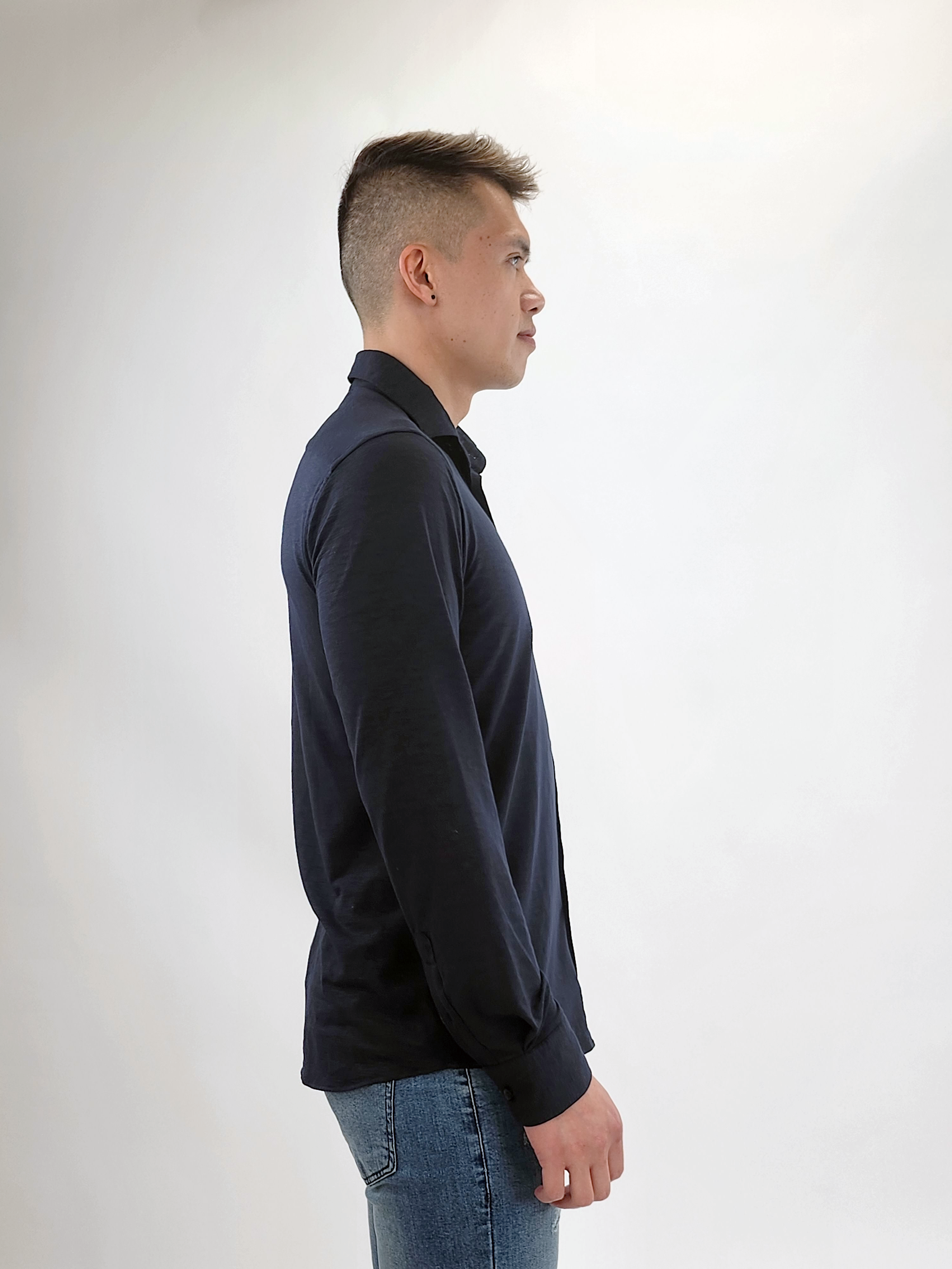 Wholesale,Jakamen, Jakamen Navy Knit Long Sleeve Button Up Shirt, Blue, Medium-42-TagM